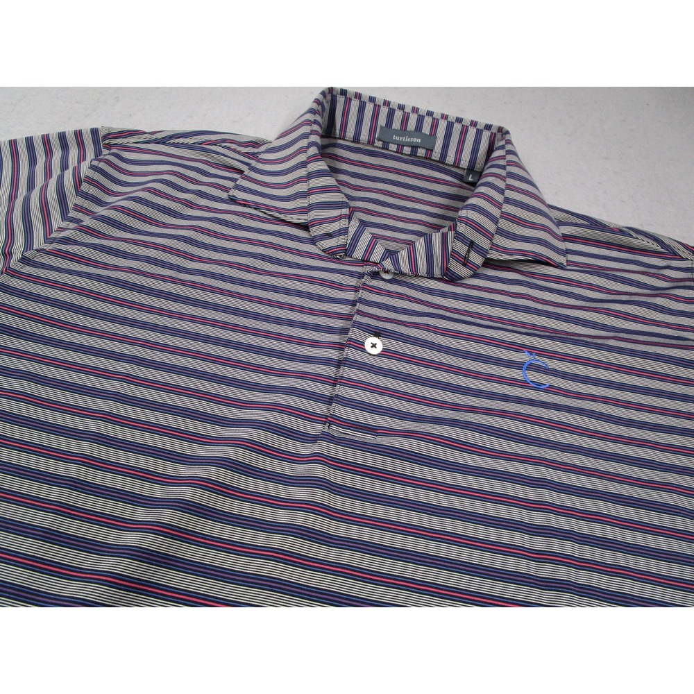 Turtleson Mens Performance Polo Shirt Large Striped Blue Purple Pink Golf S/S - Picture 2 of 9